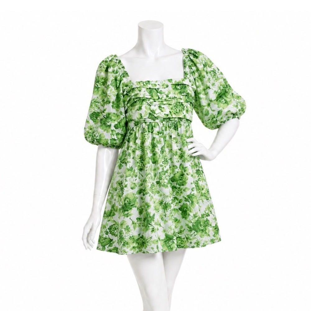 Abercrombie Fitch Emerson Smocked Puff Sleeve Dress Women's Large Green Floral